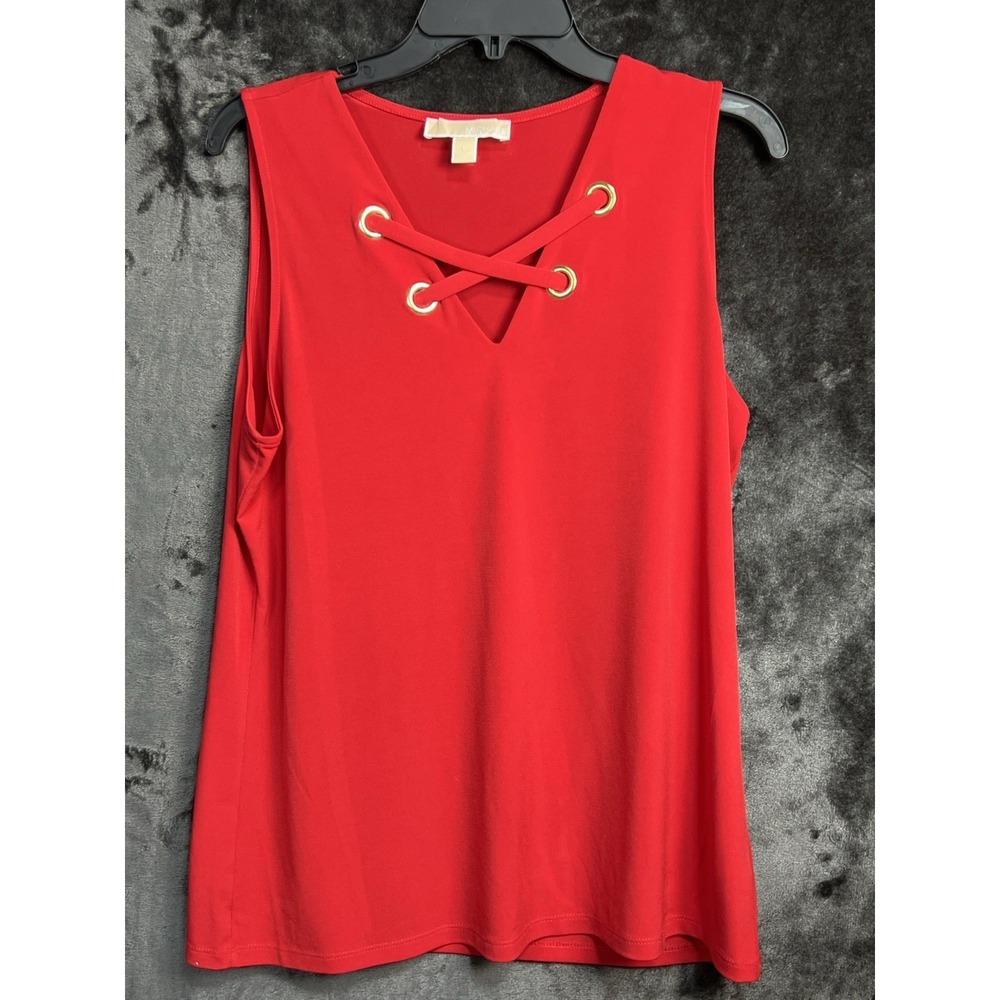 Michael Kors Women's Large‎ Red Lace Up Sleeveless Blouse Grommet Tank Top